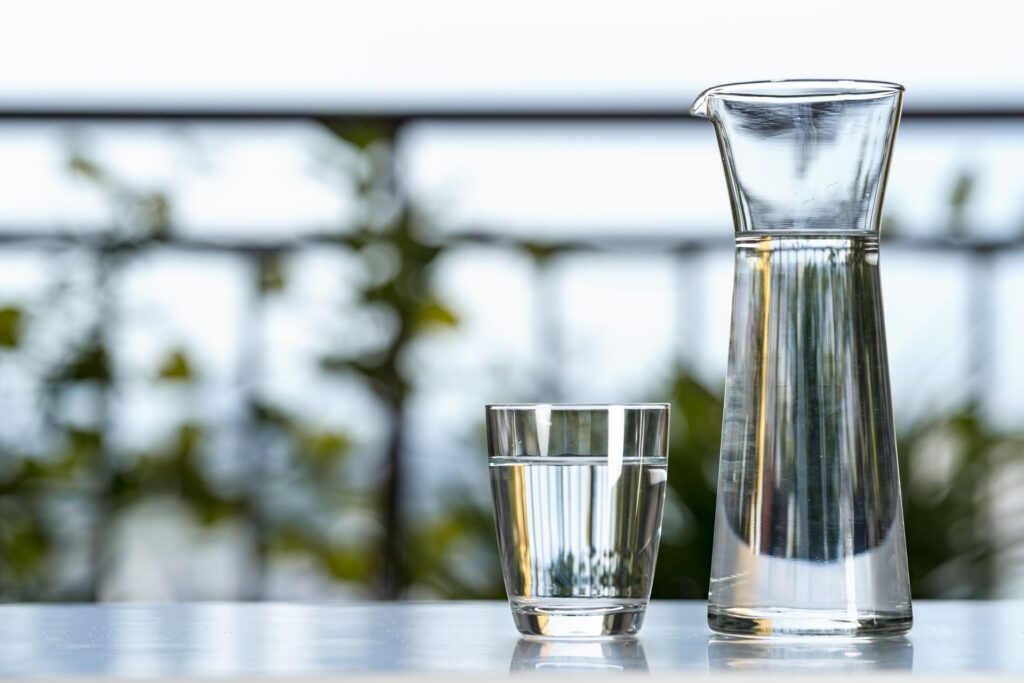 Water glass jug with glass.