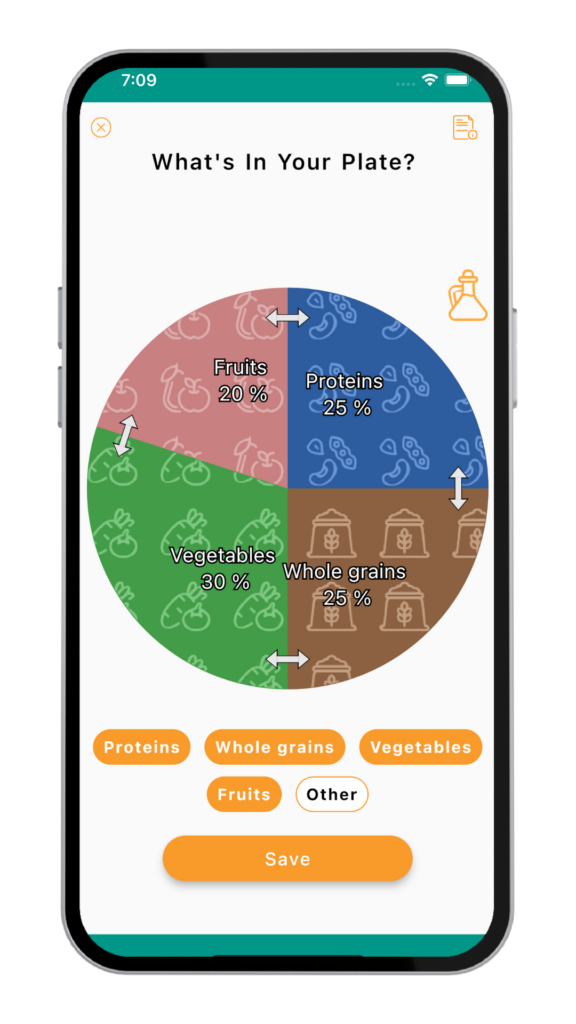 The Plate Method App meal tracker screen