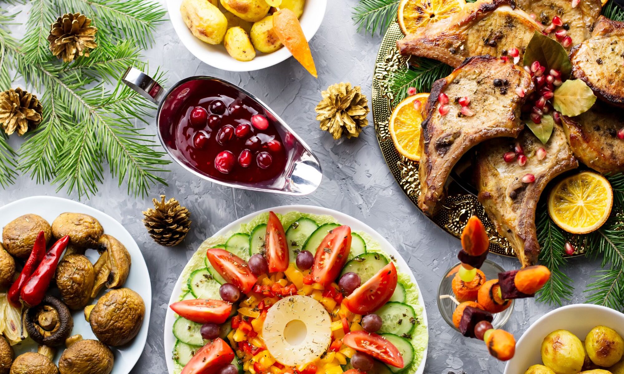 holiday feast with a variety of meals