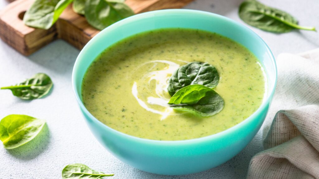 example 3 of soup recipes: a bowl of Spinach soup