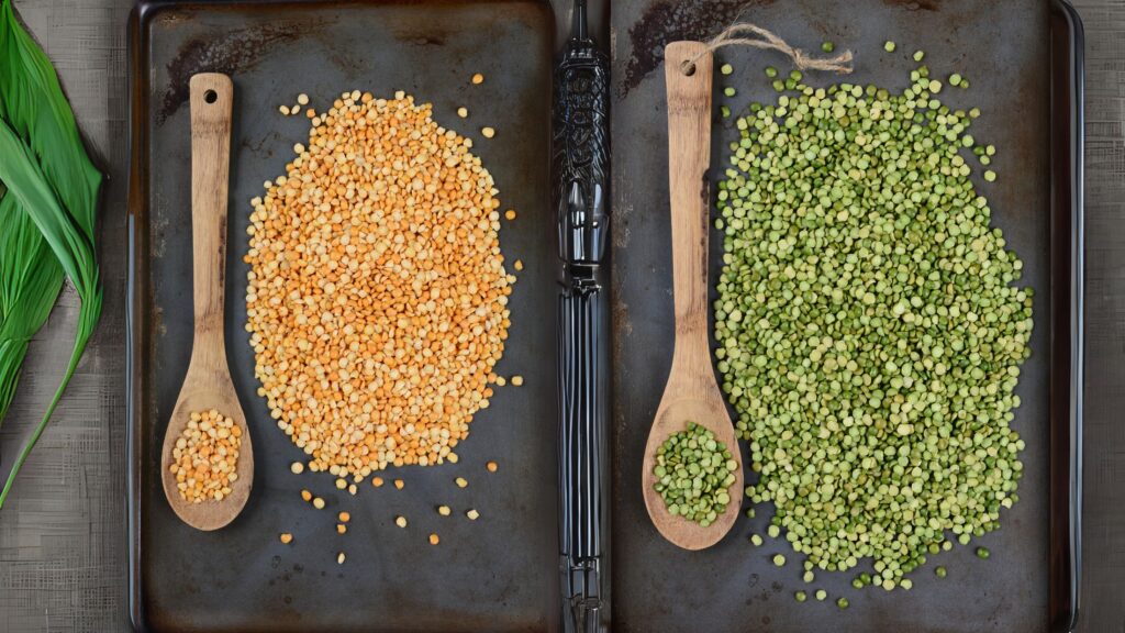 green split peas along side with yellow split peas.
