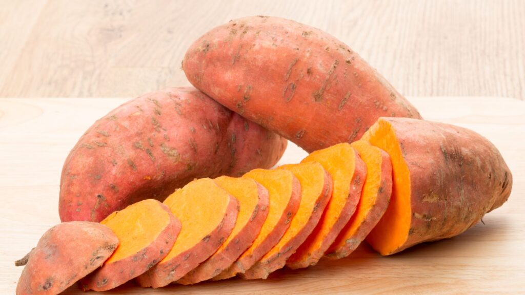 Raw sweet potatoes sliced